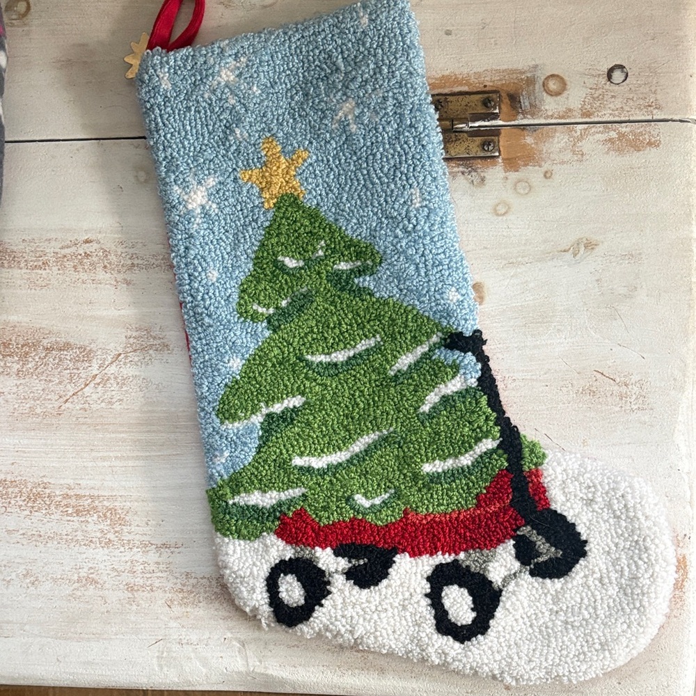 Christmas Tree in Wagon Loomed Stocking Holiday